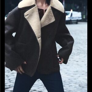 Brown Shearling Jacket with Cream Collar